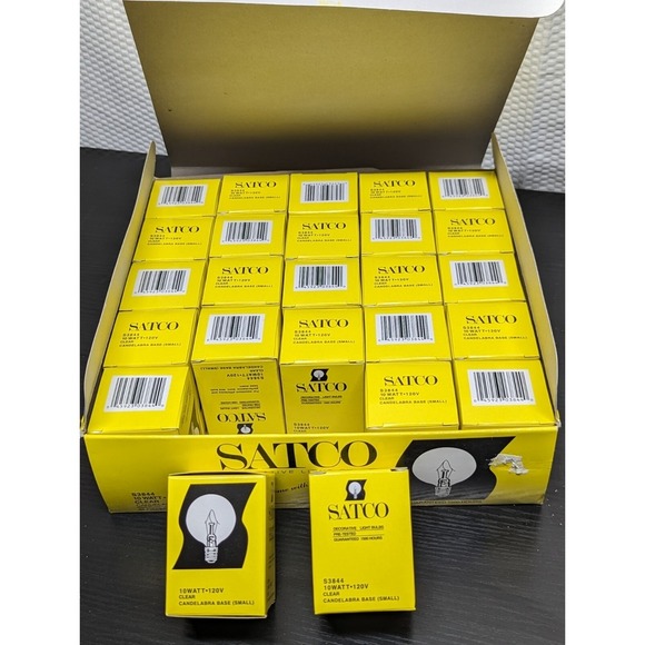 25 Satco S3844 12V Candelabra Base Small 10-Watt Light Bulb Clear - Picture 1 of 7